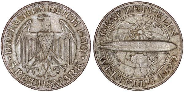 5 Reichsmark República de Weimar (1918-1933) Plata 