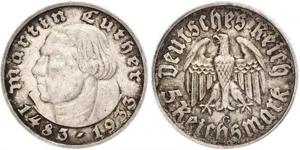 5 Reichsmark Deutsches Reich (1933-1945) Silber Martin Luther