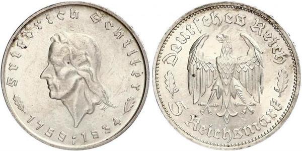 5 Reichsmark Deutsches Reich (1933-1945) Silber Friedrich Schiller