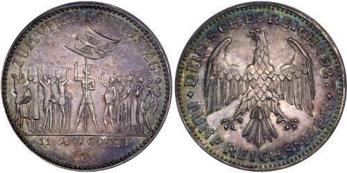5 Reichsmark Weimarer Republik (1918-1933) Silber 