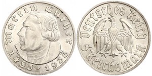 5 Reichsmark Nazi Germany (1933-1945) Silver Martin Luther