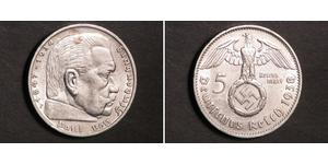 5 Reichsmark Nazi Germany (1933-1945) Silver Paul von Hindenburg