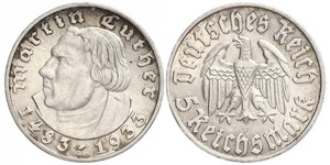 5 Reichsmark Nazi Germany (1933-1945) Silver Martin Luther