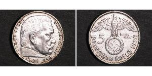 5 Reichsmark Nazi Germany (1933-1945) Silver Paul von Hindenburg