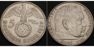 5 Reichsmark Nazi Germany (1933-1945) Silver Paul von Hindenburg