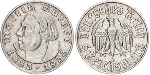 5 Reichsmark Nazi Germany (1933-1945) Silver Martin Luther