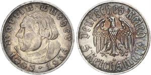 5 Reichsmark Nazi Germany (1933-1945) Silver Martin Luther