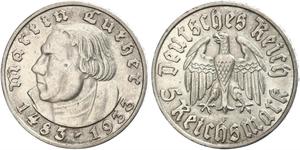 5 Reichsmark Nazi Germany (1933-1945) Silver Martin Luther