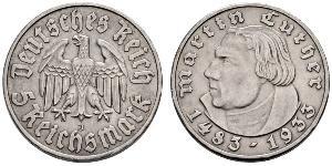 5 Reichsmark Nazi Germany (1933-1945) Silver Martin Luther