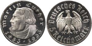 5 Reichsmark Nazi Germany (1933-1945) Silver Martin Luther