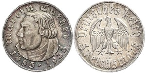 5 Reichsmark Nazi Germany (1933-1945) Silver Martin Luther