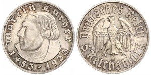 5 Reichsmark Nazi Germany (1933-1945) Silver Martin Luther