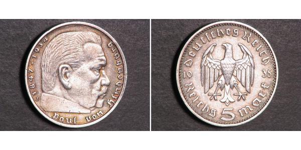 5 Reichsmark Nazi Germany (1933-1945) Silver Paul von Hindenburg