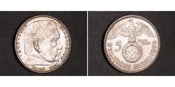 5 Reichsmark Nazi Germany (1933-1945) Silver Paul von Hindenburg