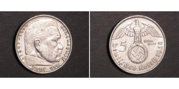 5 Reichsmark Nazi Germany (1933-1945) Silver Paul von Hindenburg