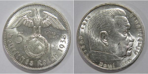 5 Reichsmark Nazi Germany (1933-1945) Silver Paul von Hindenburg