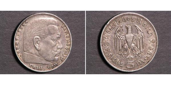 5 Reichsmark Nazi Germany (1933-1945) Silver Paul von Hindenburg