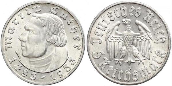 5 Reichsmark Nazi Germany (1933-1945) Silver Martin Luther