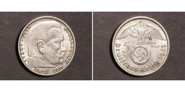 5 Reichsmark Nazi Germany (1933-1945) Silver Paul von Hindenburg