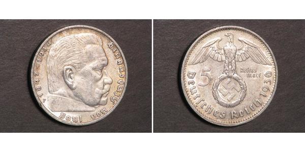 5 Reichsmark Nazi Germany (1933-1945) Silver Paul von Hindenburg