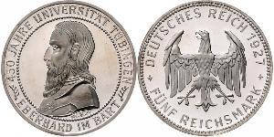 5 Reichsmark Weimar Republic (1918-1933) Silver Eberhard I, Count of Württemberg