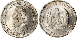 5 Reichsmark Weimar Republic (1918-1933) Silver Eberhard I, Count of Württemberg