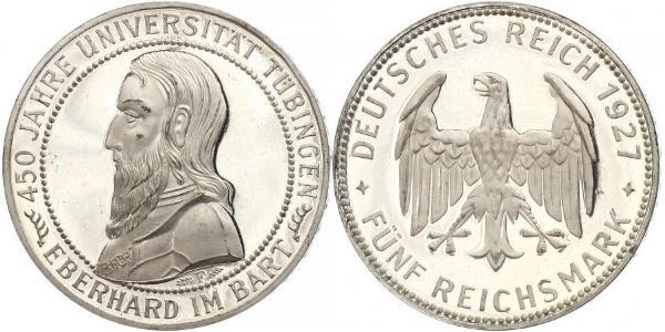 5 Reichsmark Weimar Republic (1918-1933) Silver Eberhard I, Count of Württemberg