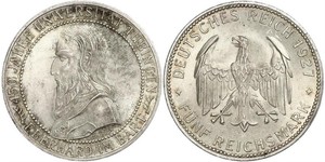 5 Reichsmark Веймарская республика (1918-1933) Серебро Эберхард I Светлый