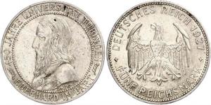 5 Reichsmark Веймарская республика (1918-1933) Серебро Эберхард I Светлый