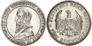 5 Reichsmark Веймарская республика (1918-1933) Серебро Эберхард I Светлый