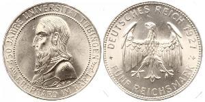 5 Reichsmark Веймарская республика (1918-1933) Серебро Эберхард I Светлый