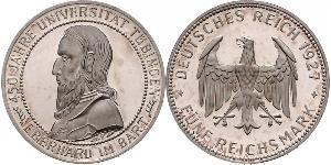 5 Reichsmark Веймарская республика (1918-1933) Серебро Эберхард I Светлый