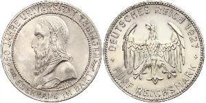 5 Reichsmark Веймарская республика (1918-1933) Серебро Эберхард I Светлый