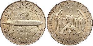 5 Reichsmark Веймарская республика (1918-1933) Серебро 