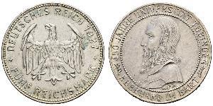 5 Reichsmark Веймарская республика (1918-1933) Серебро Эберхард I Светлый