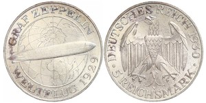 5 Reichsmark Веймарская республика (1918-1933) Серебро 