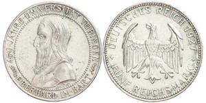 5 Reichsmark Веймарская республика (1918-1933) Серебро Эберхард I Светлый