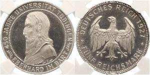 5 Reichsmark Веймарская республика (1918-1933) Серебро Эберхард I Светлый