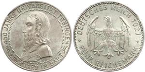 5 Reichsmark Веймарская республика (1918-1933) Серебро Эберхард I Светлый