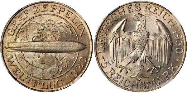 5 Reichsmark Веймарская республика (1918-1933) Серебро 