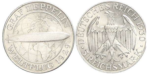 5 Reichsmark Веймарская республика (1918-1933) Серебро 
