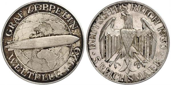 5 Reichsmark Веймарская республика (1918-1933) Серебро 