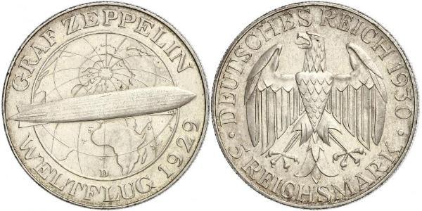 5 Reichsmark Веймарская республика (1918-1933) Серебро 