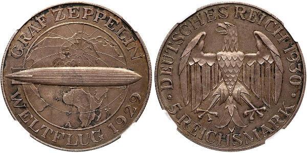 5 Reichsmark Веймарская республика (1918-1933) Серебро 
