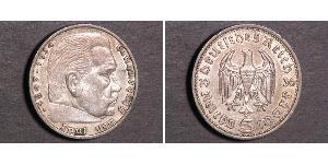 5 Reichsmark Третий рейх (1933-1945) Серебро Гинденбург, Пауль фон