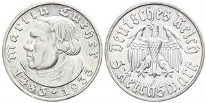 5 Reichsmark Третий рейх (1933-1945) Серебро Лютер, Мартин