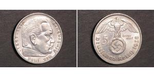 5 Reichsmark Третий рейх (1933-1945) Серебро Гинденбург, Пауль фон