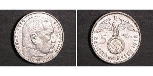 5 Reichsmark Третий рейх (1933-1945) Серебро Гинденбург, Пауль фон