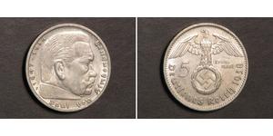 5 Reichsmark Третий рейх (1933-1945) Серебро Гинденбург, Пауль фон