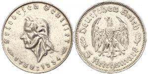 5 Reichsmark Третий рейх (1933-1945) Серебро Шиллер, Фридрих